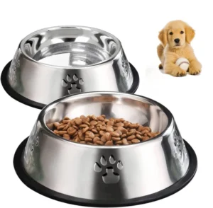 Extra Large Stainless Steel Rounded Dog Cat Feeding Bowl Non Slip Rubber Base Portable Waterproof Easy Clean Solid