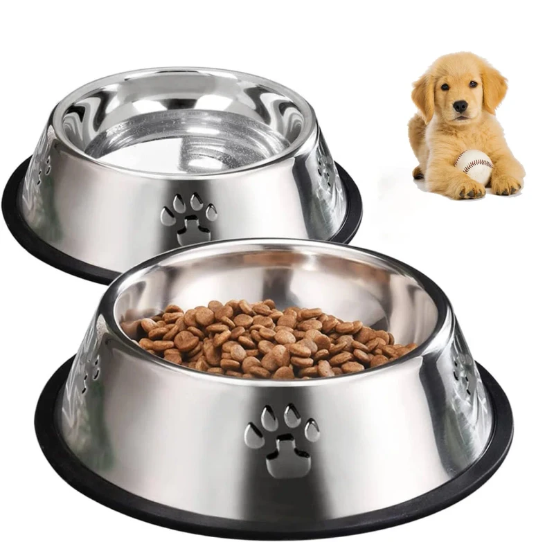 Extra Large Stainless Steel Rounded Dog Cat Feeding Bowl Non Slip Rubber Base Portable Waterproof Easy Clean Solid