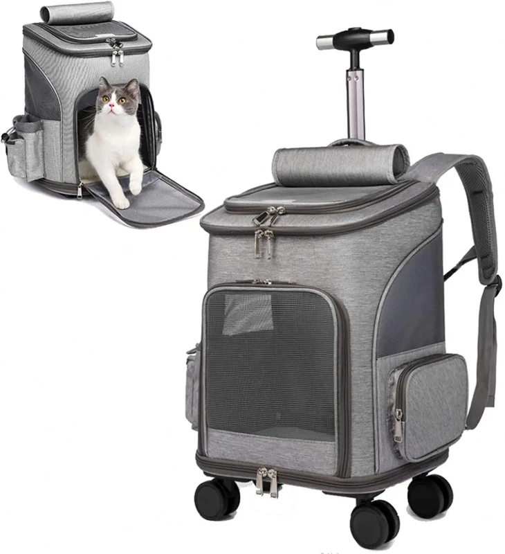 FREE SAMPLE Wheeled Pet Carrier Backpack & Stroller Travel Car Seat for Dogs Breathable Zipper Closure Comfort