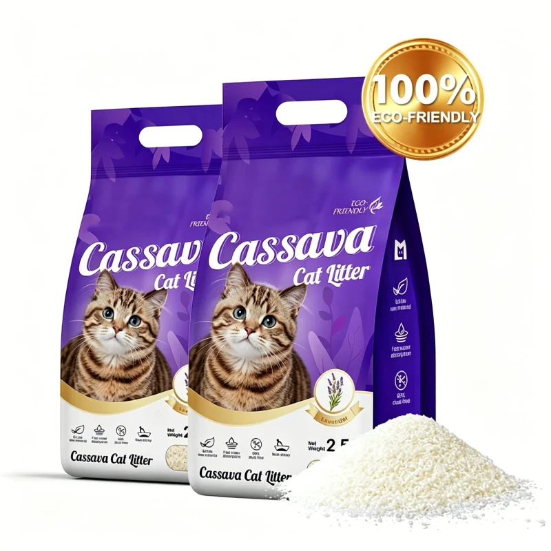 Factory 100% Natural Cassava Cat Litter Ultra Lightweight Super Clumping Plant Based Flushable Kitty Sand