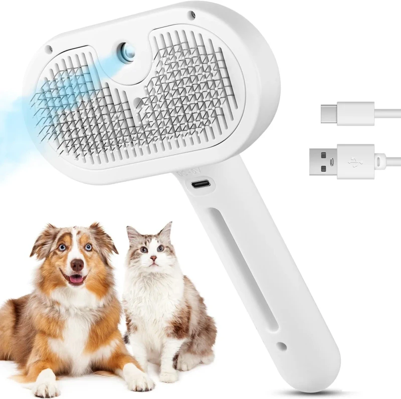 Factory 3 in 1 Pet Cat Dog Steam Grooming Brush Self Cleaning Anti Static Pet Cat Dog Hair Removal Comb