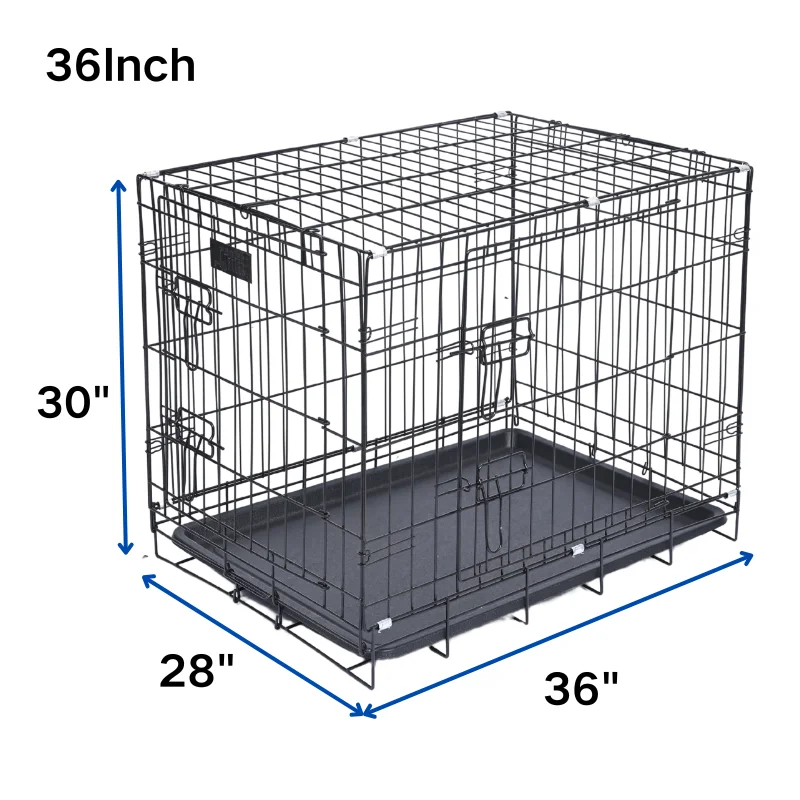 Factory 36inches Foldable Double Door Dog House Solid Iron Wire Pet Cage for Cats and Dogs