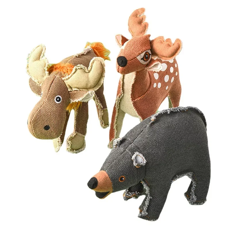 Factory Accepted Luxury Custom Simulation Animal Shaped Squeak Pet Toy Bite Resistant Plush Dog Toy for Large Dogs Cartoon Style