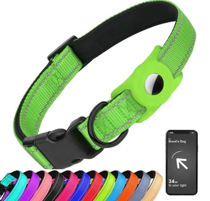 Factory Airtag Tracker Nylon Dog Collars Anti-lost GPS Tracker Reflective Pet Dog Collar with Customized Logo