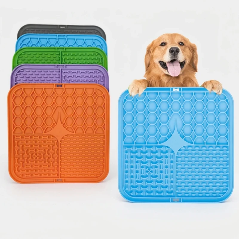 Factory Bulk Supply Silicone Food Grade Multi Grid Square Waterproof Eco friendly Pet Lick Mat Stress Relief Dog Feeding Lick