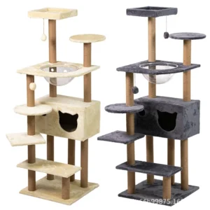 Factory Custom Cat Tree & Scratcher CT-017 Large Cats’ Space-Saving Climbing Frame and Cat House with Shelf for Small Spaces
