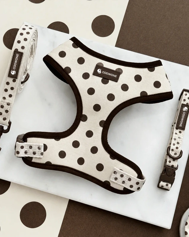 Factory Custom Dog Harness Set Polka Dot Neoprene Dog Harness Dog Leash Collar Step in Harness Vest Pet Puppy Dog Harness Set