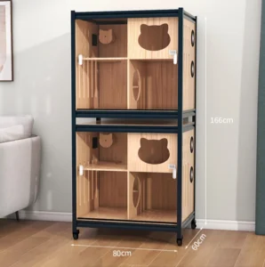 Factory Custom Durable Breathable Steel Solid Wood Pet House Villa Sustainable Indoor Furniture Pet Cage for Cats Living