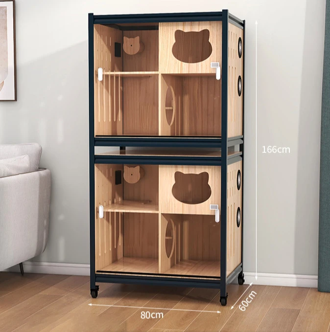 Factory Custom Durable Breathable Steel Solid Wood Pet House Villa Sustainable Indoor Furniture Pet Cage for Cats Living