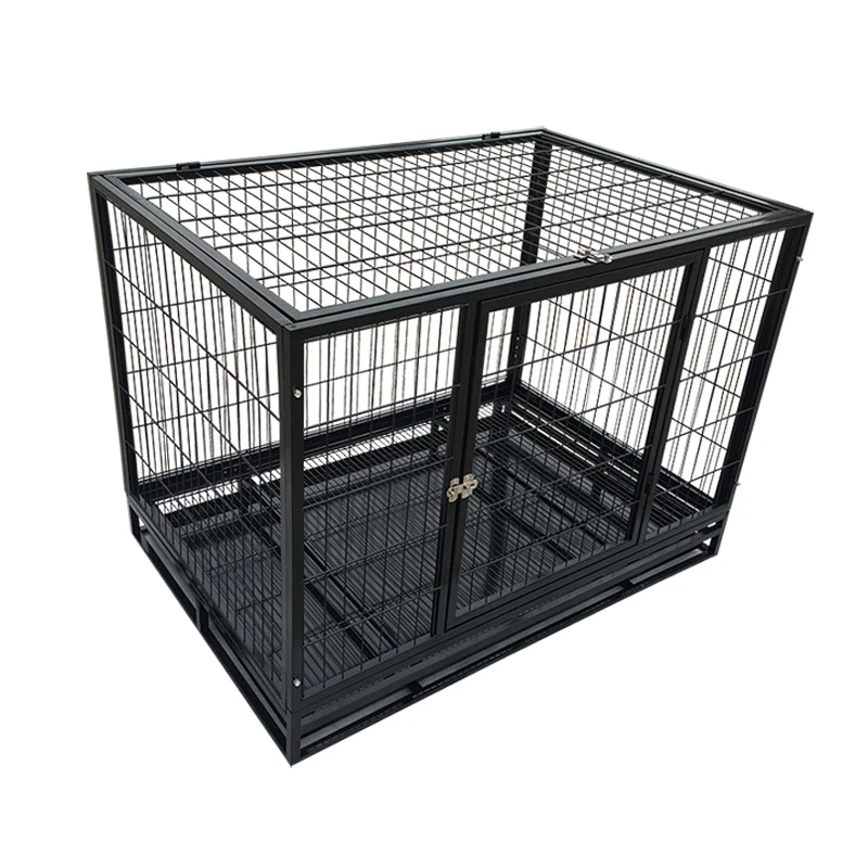 Factory Custom Escape Proof Double Lock Door Metal Wire Dog Kennel Heavy Duty Pet Crate With Detachable Waste Tray
