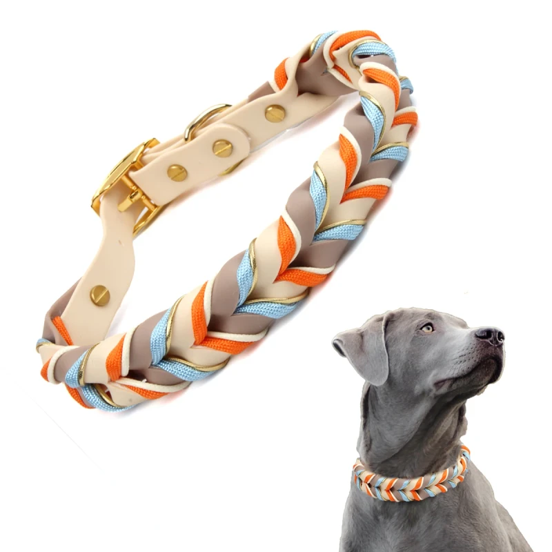 Factory Custom Logo Handwoven Heavy Duty Fashion Dog Collar Luxury Adjustable Pet Collars