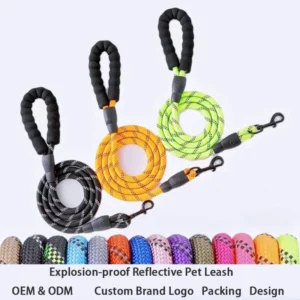 Factory Custom Reflective Nylon Dog Leash Heavy Duty Explosion Proof Fashion Durable Pet Leash for Medium Large Dogs