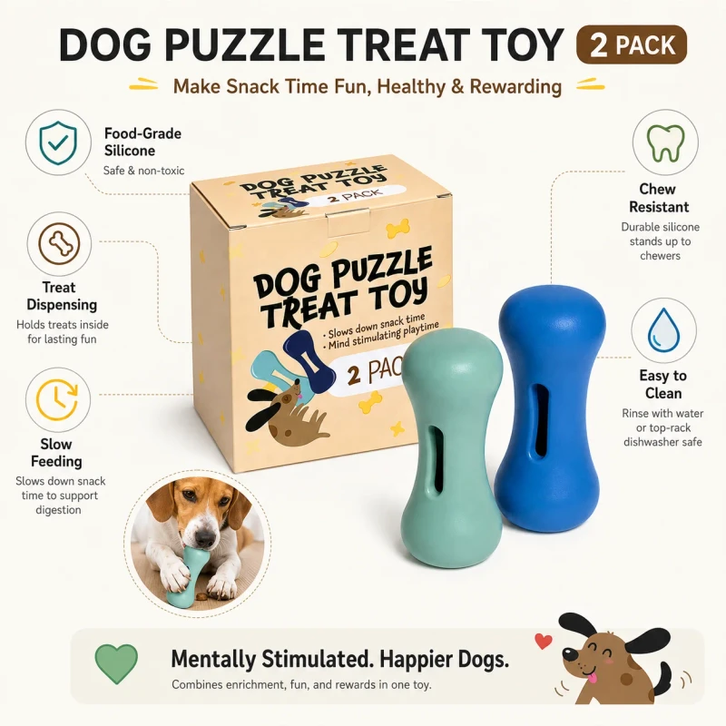 Factory Custom Silicone Dog Puzzle Treat Toy 2 Pack Chew Resistant Slow Feeder Toy for Pet Snacks and Training