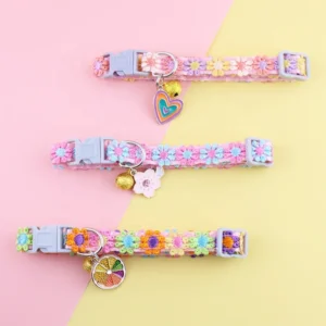 Factory Cute Colorful Jacquard Lace Durable Metal Pendant Adjustable Soft Padded Pet Cat Puppy Collar Pet Accessories