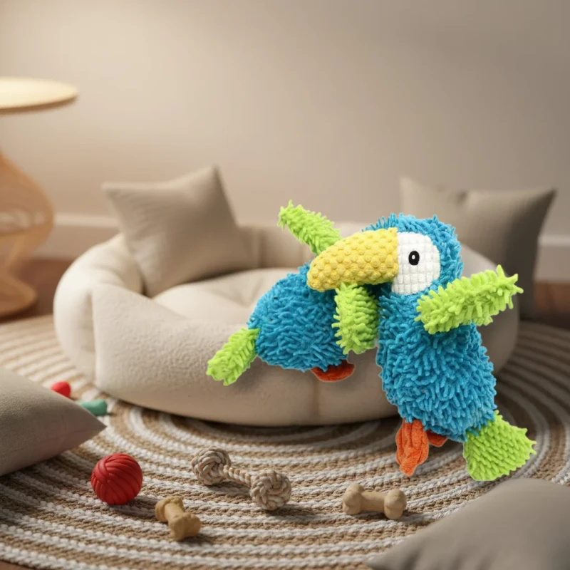 Factory Cute Pet Plush Toucan Shaped Chew Molar Toys Mop Plush Bite Resistant Interactive Squeak Dog Toys Pet Accessories