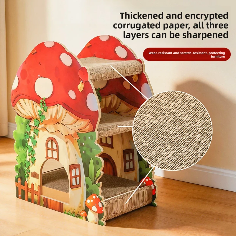 Factory Direct Cartoon Multi-Layer Mushroom Cat Bed Semi-Enclosed Cat Villa Climbing Frame Scratching Post Carton Pet Furniture