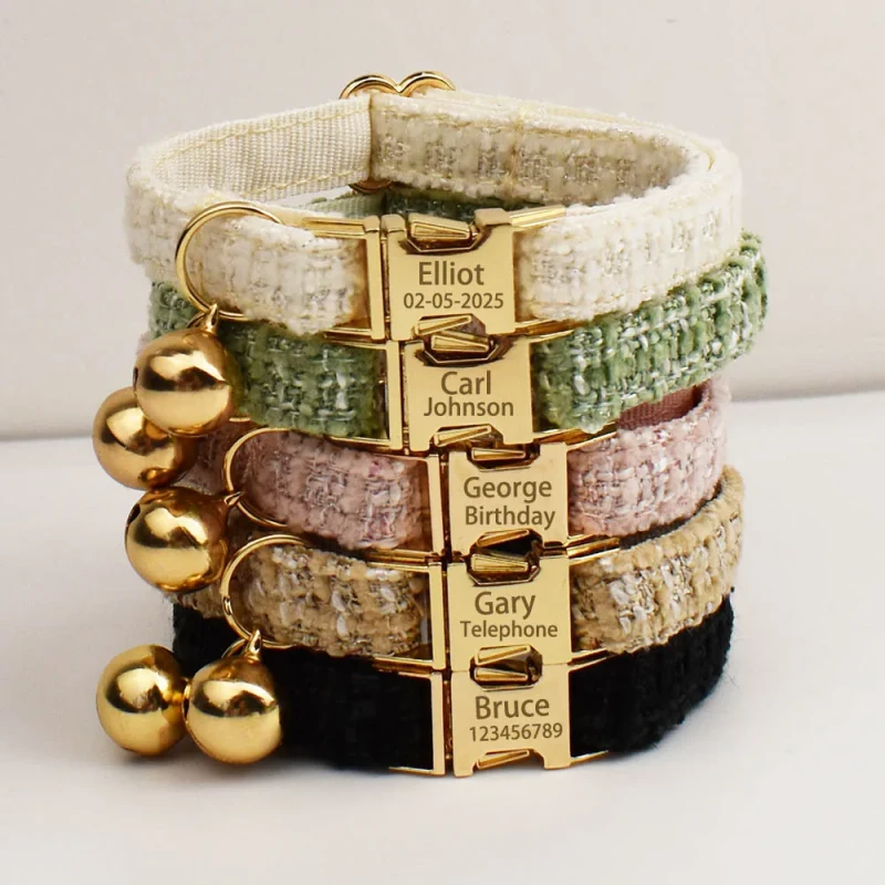 Factory Direct Elegant Luxury Soft Cat and Dog Collar with Cute Bell Lettering Customized Logo Cartoon Polyester Pet Collar