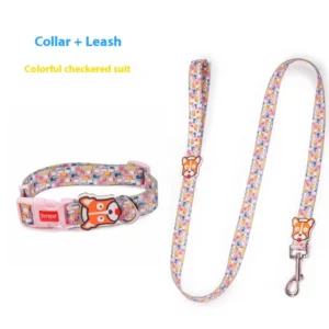 Factory Direct Luxury Fashion Pet Supplies Solid Alloy Nylon Dog Collar Leash Print Animal Pattern for Small Medium Sized Dogs