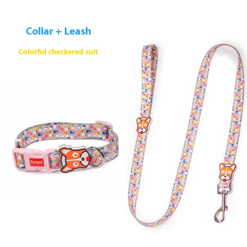 Factory Direct Luxury Fashion Pet Supplies Solid Alloy Nylon Dog Collar Leash Print Animal Pattern for Small Medium Sized Dogs