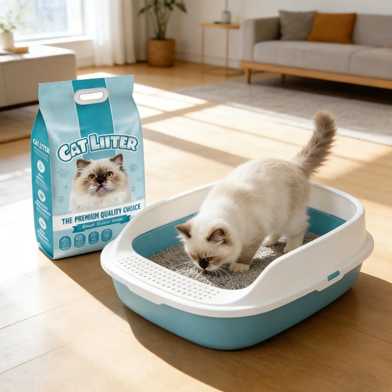 Factory Direct Sale Bentonite cat Litter 10L Crushed Bentonite cat Litter Side Gusset Flat Bag Cat Litter Packaging With Handle