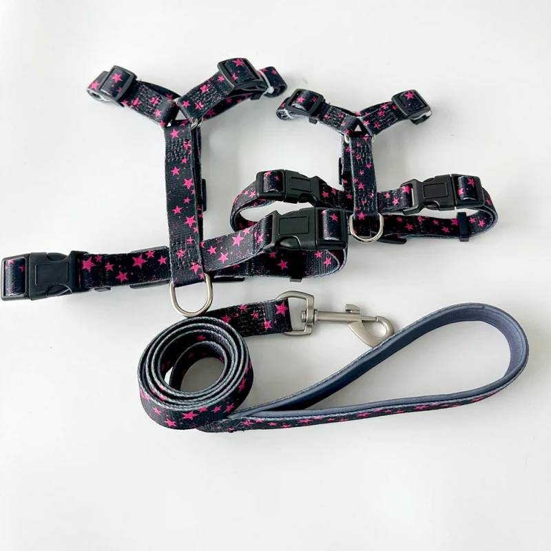 Factory Direct Sale Custom Logo Nylon Dog Harness and Collar Leash Set Adjustable Durable Breathable