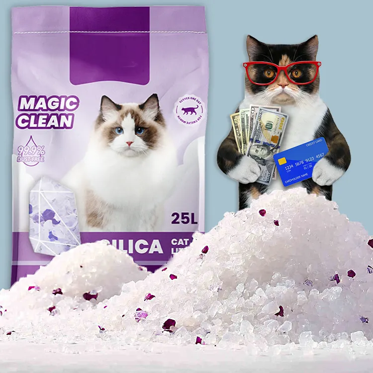 Factory Direct Sale ODM OEM Crystal Cat Litter Highly Water Absorption Non clumping Silica Cat Litter