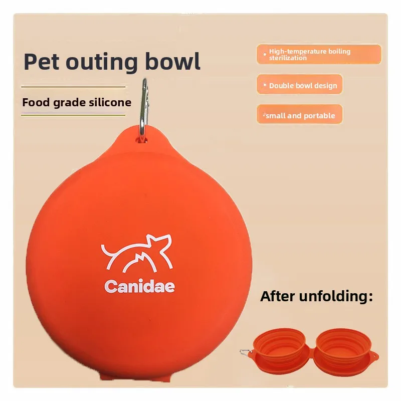 Factory Direct Sales Pet Portable On The Go Double Bowl Folding Silicone Gel Dog and Cat Outdoor Feeding Bowl