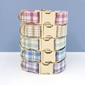 Factory Direct Sales of British Style Multi color Plaid Pet Dog Collars Zinc Alloy Collars and Dog Accessories