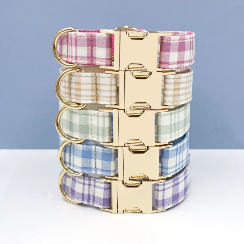 Factory Direct Sales of British Style Multi color Plaid Pet Dog Collars Zinc Alloy Collars and Dog Accessories