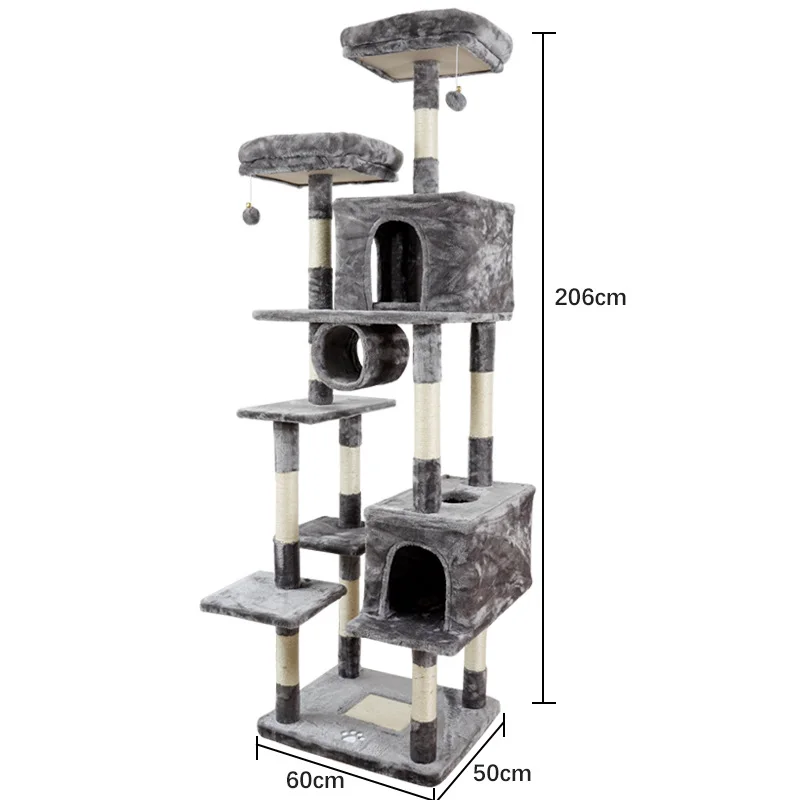 Factory Direct Supply Cat Tree House Multifunctional Cat Scratcher Made of Wood and Linen OEM ODM Available