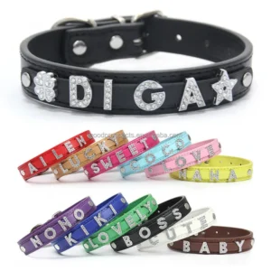 Factory Dog Collar Diamond DIY Collar with Letters for Pets Customizable Name Decoration PU Leather Collar