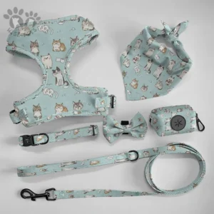 Factory Dogs Collar Leash Harness Set Pet Supplies Comfortable Polyester Printed Dog Chest Accessories Breathable Mesh Harness
