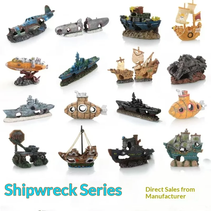 Factory Eco Friendly Resin Ship Shaped Aquarium Decorations