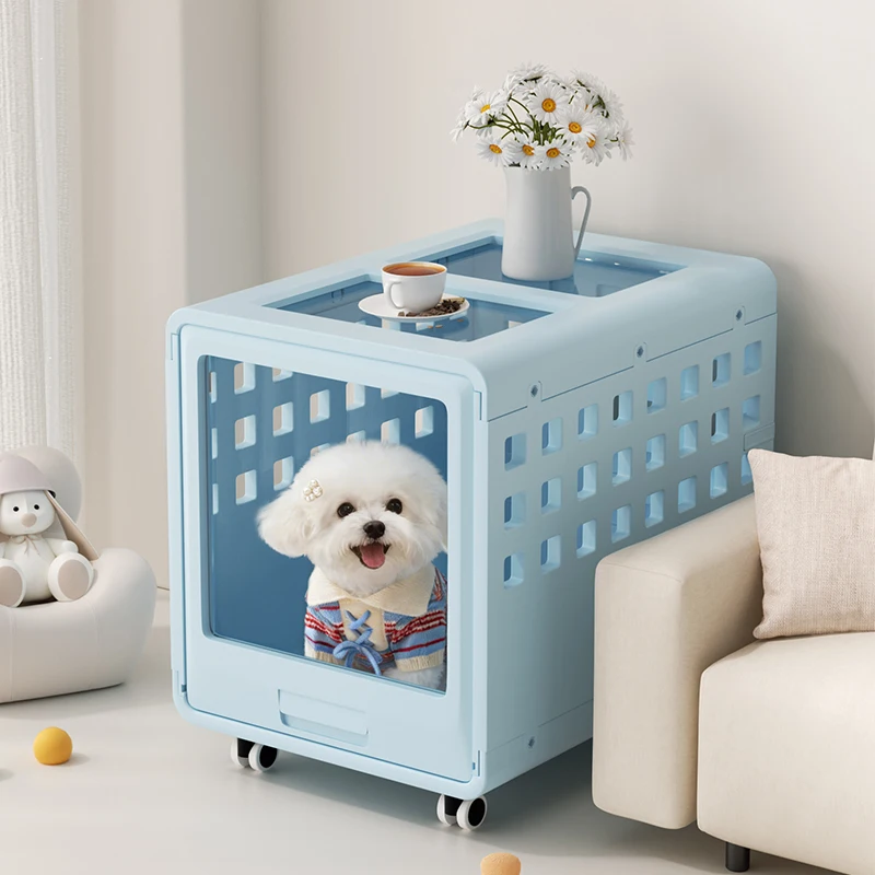 Factory High Quality Breathable Pet Cage House with Wheels Blue Plastic Dog Villa for Indoor Use