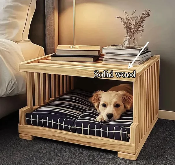 Factory Indoor Modern Wooden Pet Bed & Bedside Table Dog Crate Night Stand Dog House for Living Room Pet Furniture