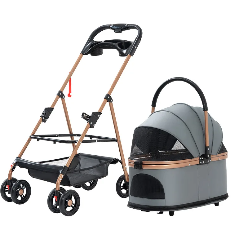 Factory Luxury Cat Dog Stroller Travel Carriers 4 Wheels Portable Folding Pet Stroller Pet Dog Trolley