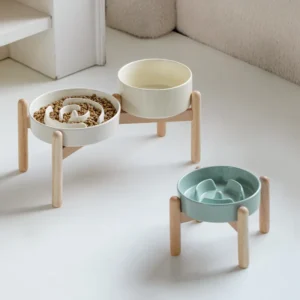 Factory New Eco-Friendly Ceramic Waterproof Slow Feeder Bowl Small Animals Non-Slip Elevated Double Ceramic Stand Bowl for Pets