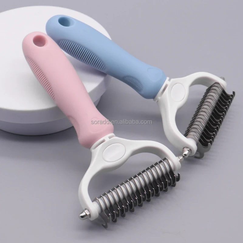 Factory New Pet Dog Cat Grooming Brush Double Sided Deshedding Blade Metal Comb Fur Hair Remover for Grooming Deshedding