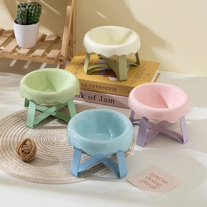 Factory Pet Feeder Small Pet Bowl Stand Pink Blue Purple Green for Dogs Cats Rounded Food Water Bowl