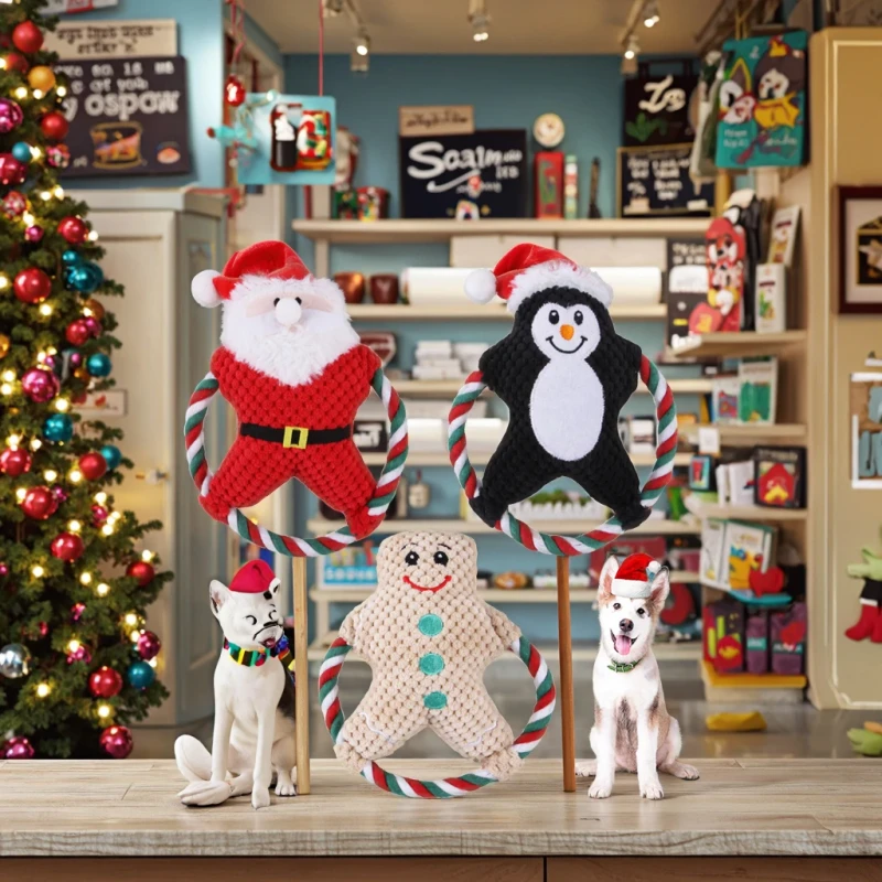 Factory Pet Supplier Christmas Themed Funny Colorful Rope Stuffed Plush Dog Toys Clown Santa Claus Toys Squeaky Dog Chew Toys
