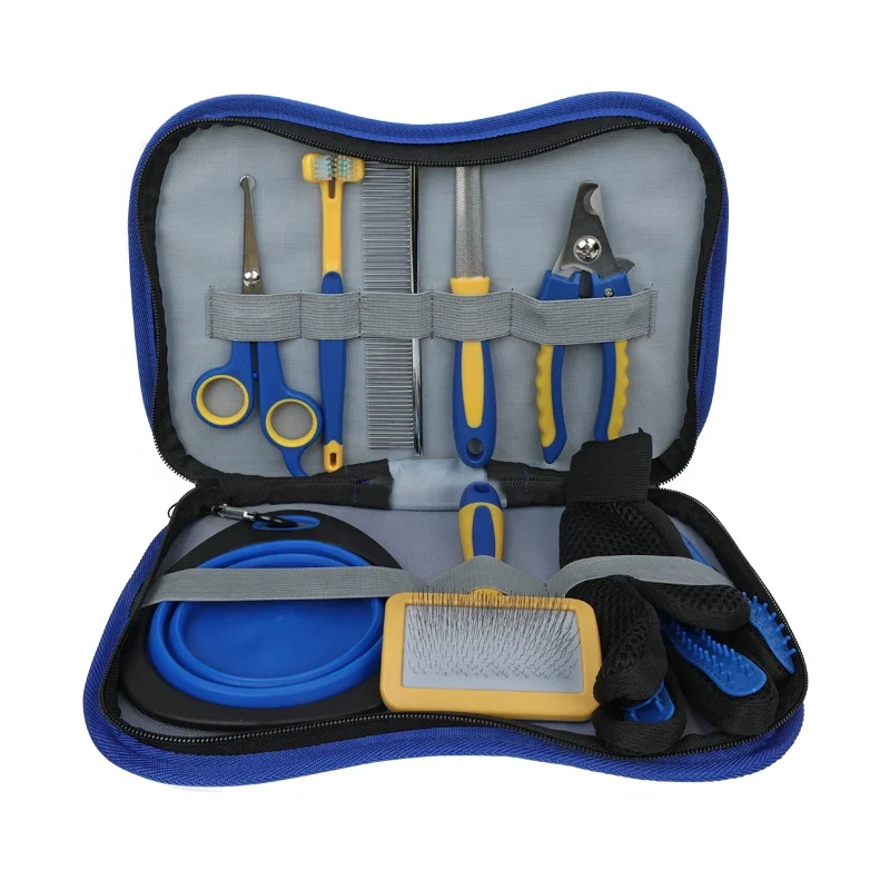 Factory Portable Multifunction 8 in 1 Cat Grooming Tool Kit Bag Dog Pet Brush Set