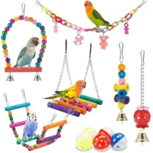 Factory Price Bird Parrot Toy Hammock Swing Ladder Hanging Bed Bird Chewing Toys 11 Piece Set for Parrots
