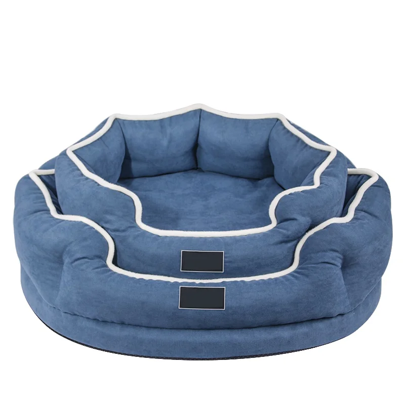 Factory Self Sale Luxury Cotton Washable Round Pet Beds Super Soft Custom Dog Sofa Bed with Solid Pattern