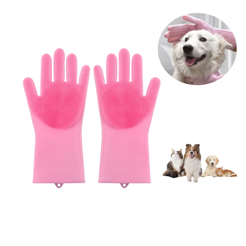 Factory Silicone Hair Removal Gloves for Pet Dog Grooming and Cat Bathing Dish Washing Cleaner for Bathroom Massage