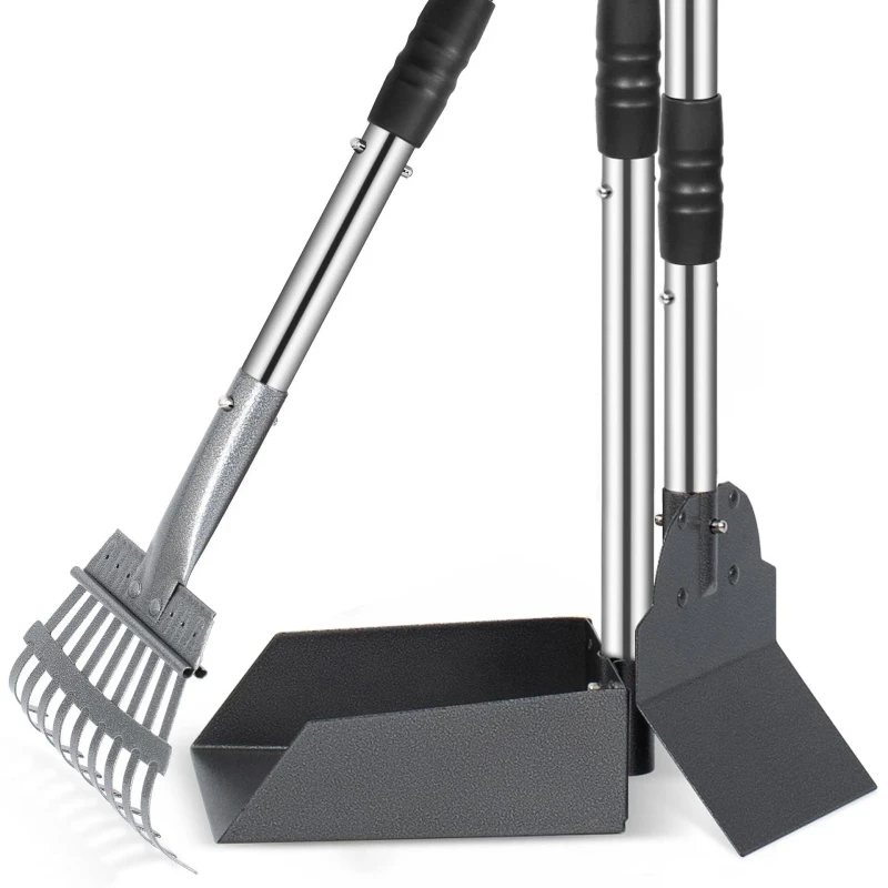 Factory Stainless Steel Long Handle Pet Waste Disposal Tool Metal Tray Rake Spade Durable Dog Pooper Scooper Animal