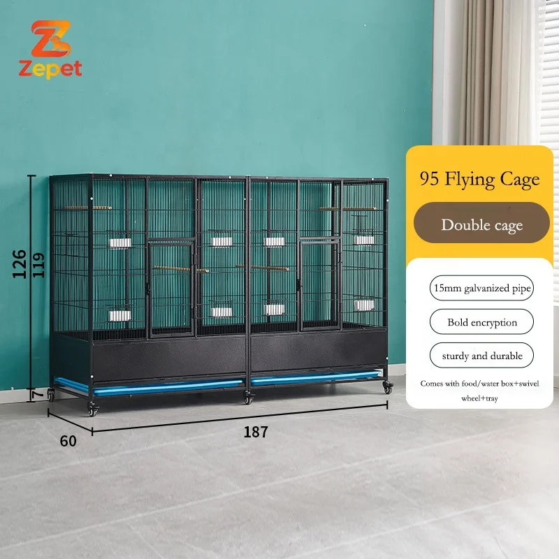 Factory Supply Iron Bird Breeding Cage with Plastic Tray Animal Pattern Extra Large Pet House Flight Cage