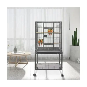 Factory Supply Large Size Powder Coated Iron Bird Carry Cage Quadrate Shape Flight Design Eco Friendly Animal Pattern Black