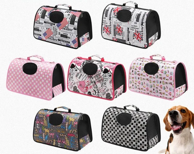 Factory Supply Luxury Square Print Zipper Pet Carrier Breathable Folding Bag Soft Fleece Material Travel Portable Shoulder Bag