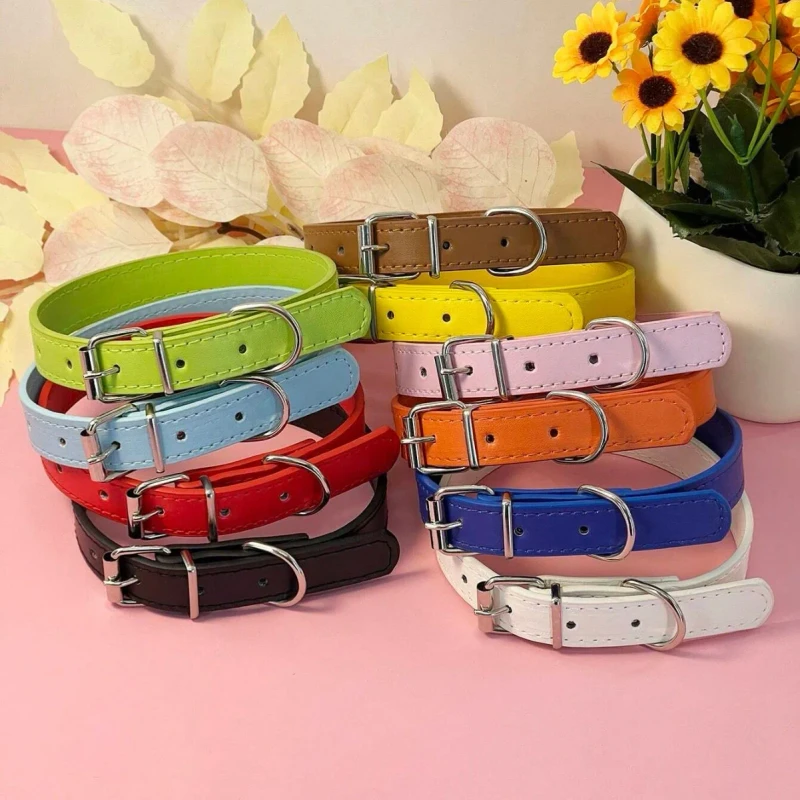 Factory Supply Simple Dog Collar Blank Eco Friendly Pet Neck Collar PU Cat Collar Multi Color Breakaway Soft Solid No Choke