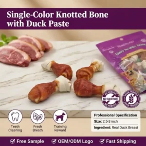 Factory Supply Single Color Knotted Bone Wrapped with Duck Paste Dog Treats OEM ODM
